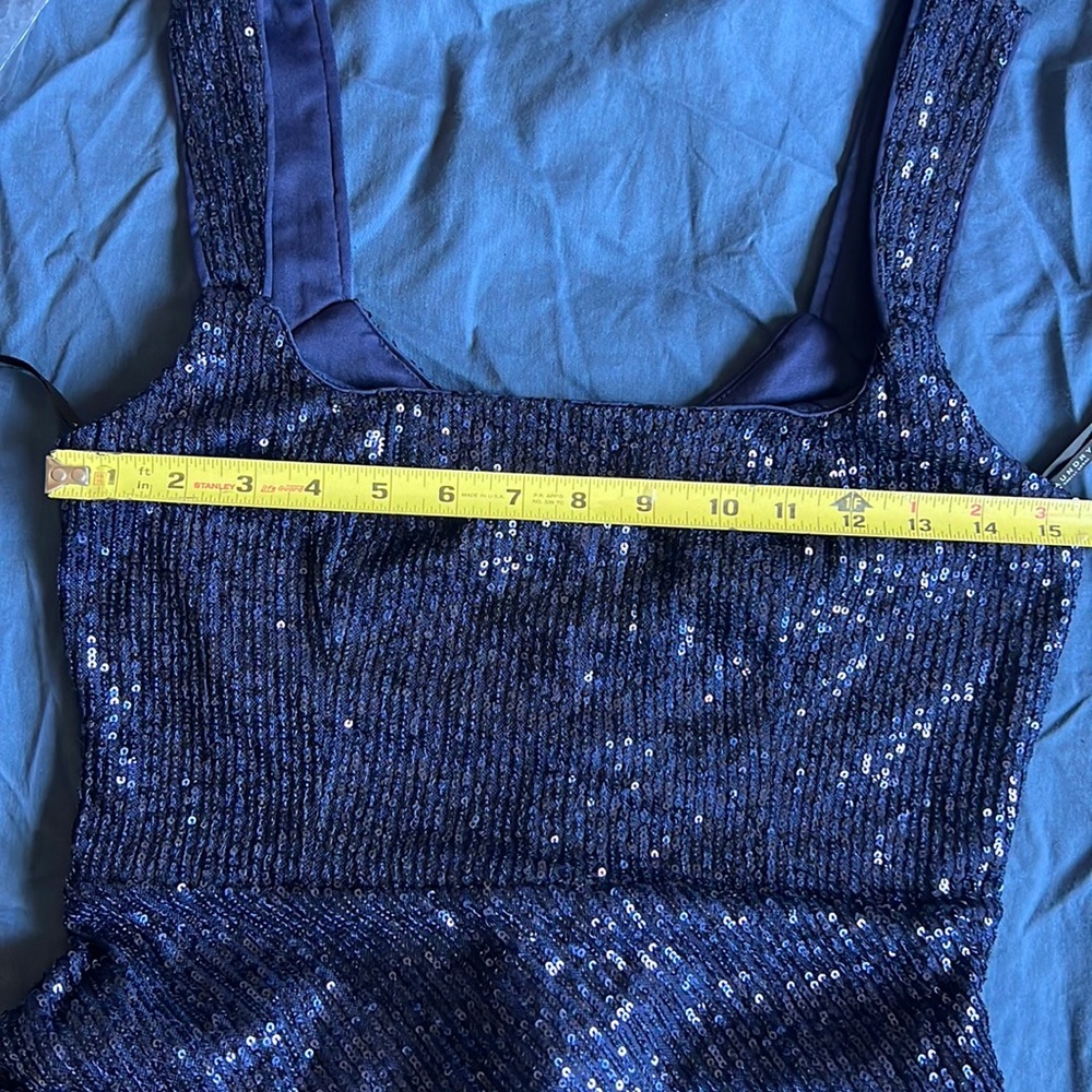 Laundry by Shelli Segal Women’s Square Neck Blue Sequin Midi Cocktail Dress 10 - Picture 9 of 17